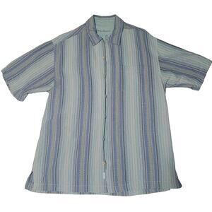 Tommy Bahama 100% Silk Mens Size M Striped Short Sleeve Button Down Shirt